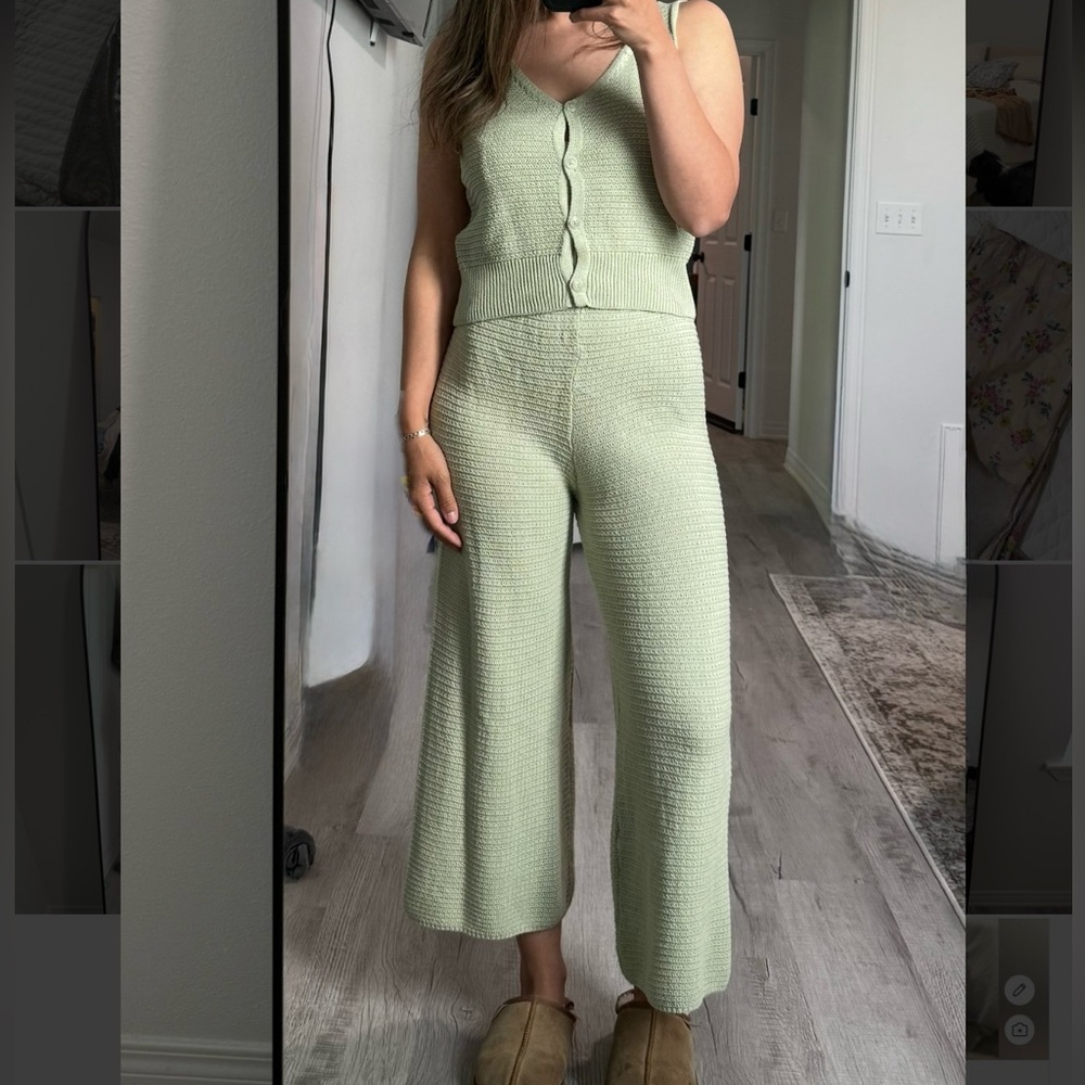 Women's Green Knit Pants & Top Set